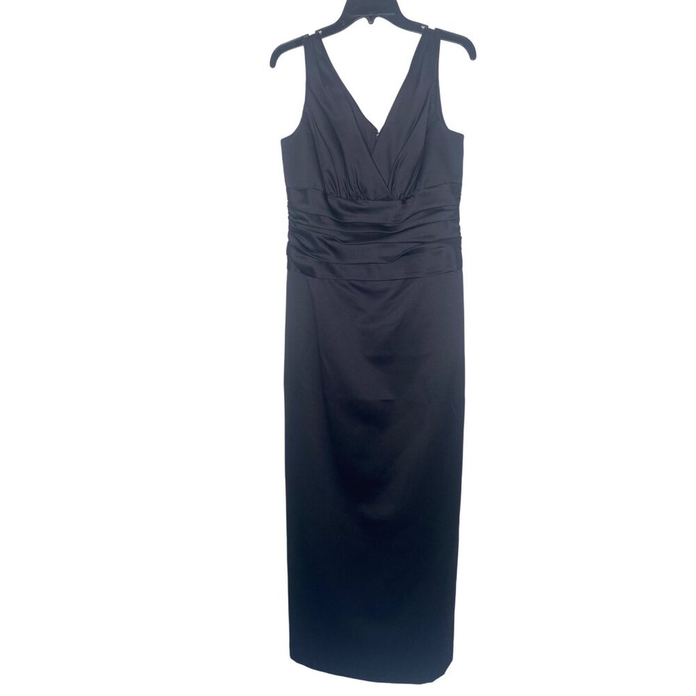 Davids Bridal Maxi Gown Size 12 Black Sleeveless V-Neck Ruched Satin Wedding